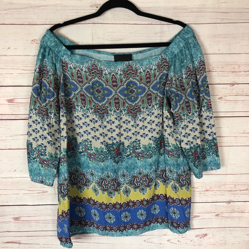 Cynthia Rowley Bohemian Off The Shoulder Print Blouse Sz M